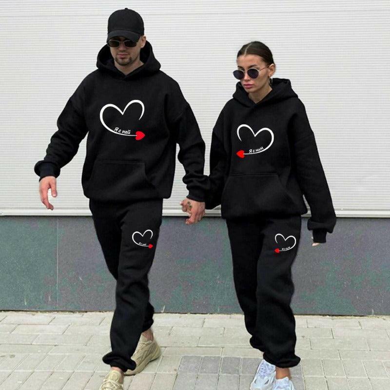 Couple Heart Printed Hoodie Pants Set - Glooosy Store