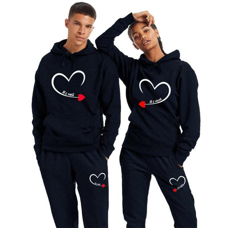 Couple Heart Printed Hoodie Pants Set - Glooosy Store