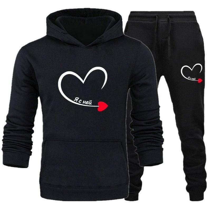 Couple Heart Printed Hoodie Pants Set - Glooosy Store