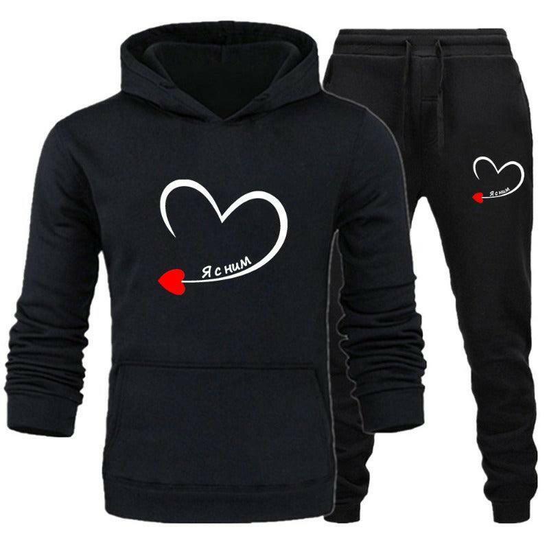 Couple Heart Printed Hoodie Pants Set - Glooosy Store