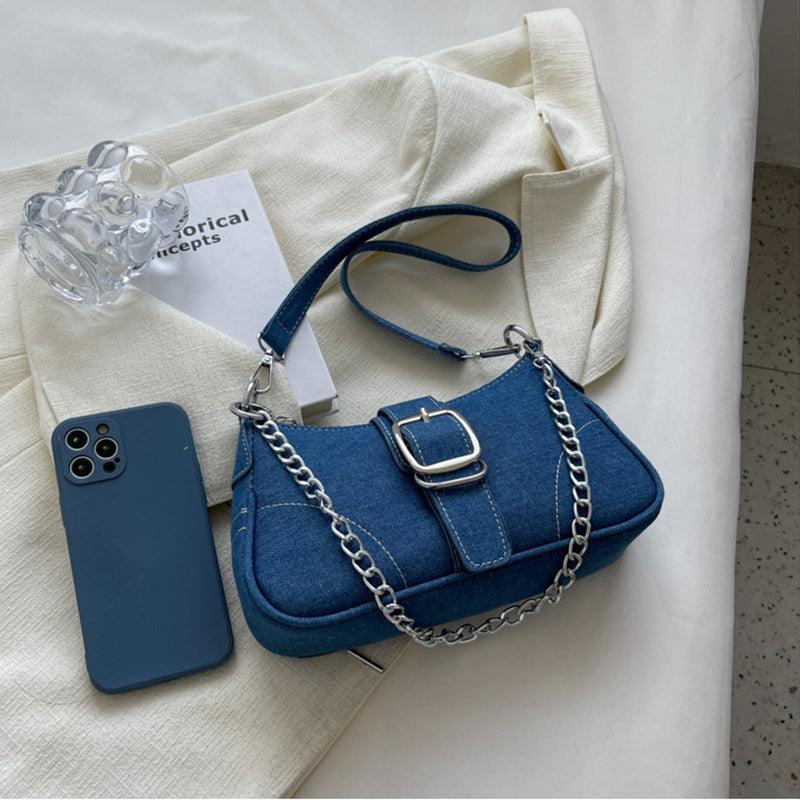 Small denim shoulder handbag