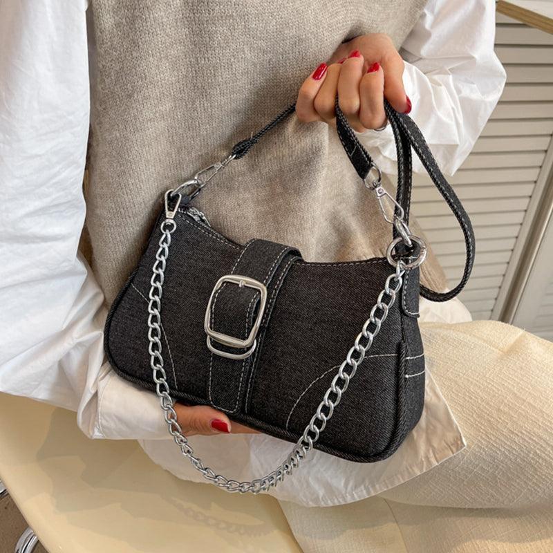 Small denim shoulder handbag
