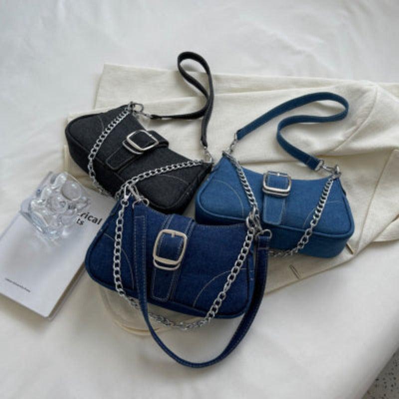 Small denim shoulder handbag