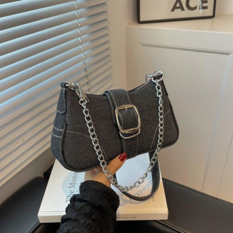 Small denim shoulder handbag