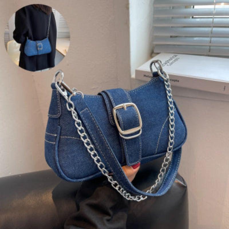Small denim shoulder handbag