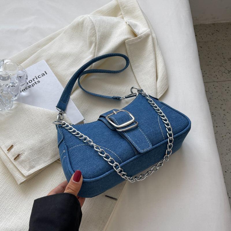 Small denim shoulder handbag