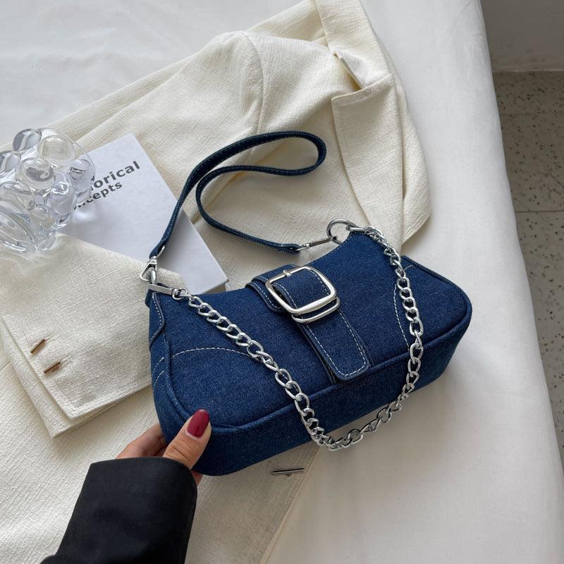 Small denim shoulder handbag