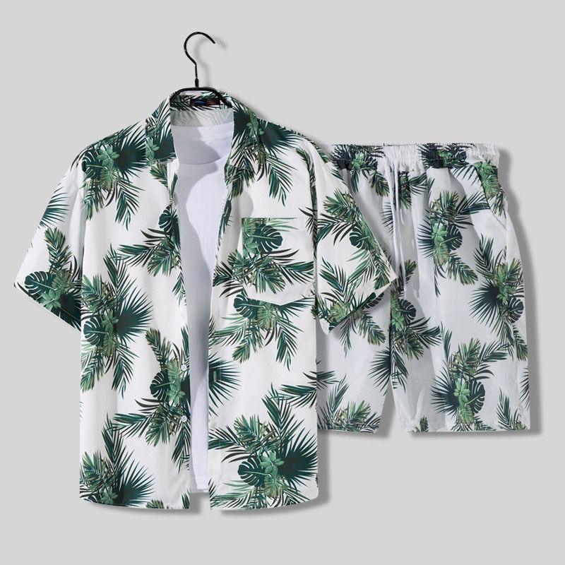 Men Printed Short-Sleeved Shirt Summer Beach Suit - Glooosy Store