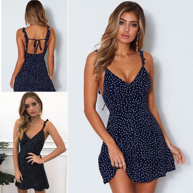 Polka Dot Strappy Light Dress Summer Beach Fashion - Glooosy Store