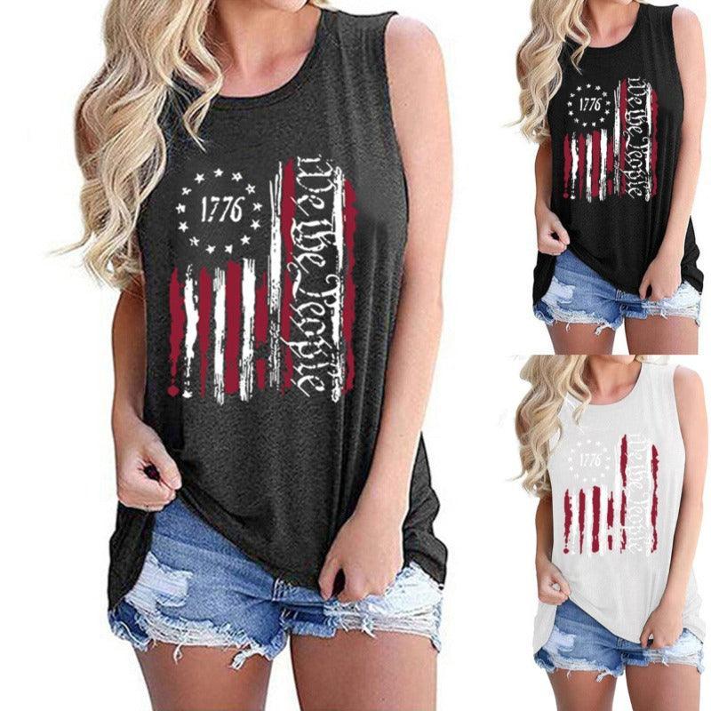 Women's Independence Day Round Neck Sleeveless Vest T-Shirt - Glooosy Store