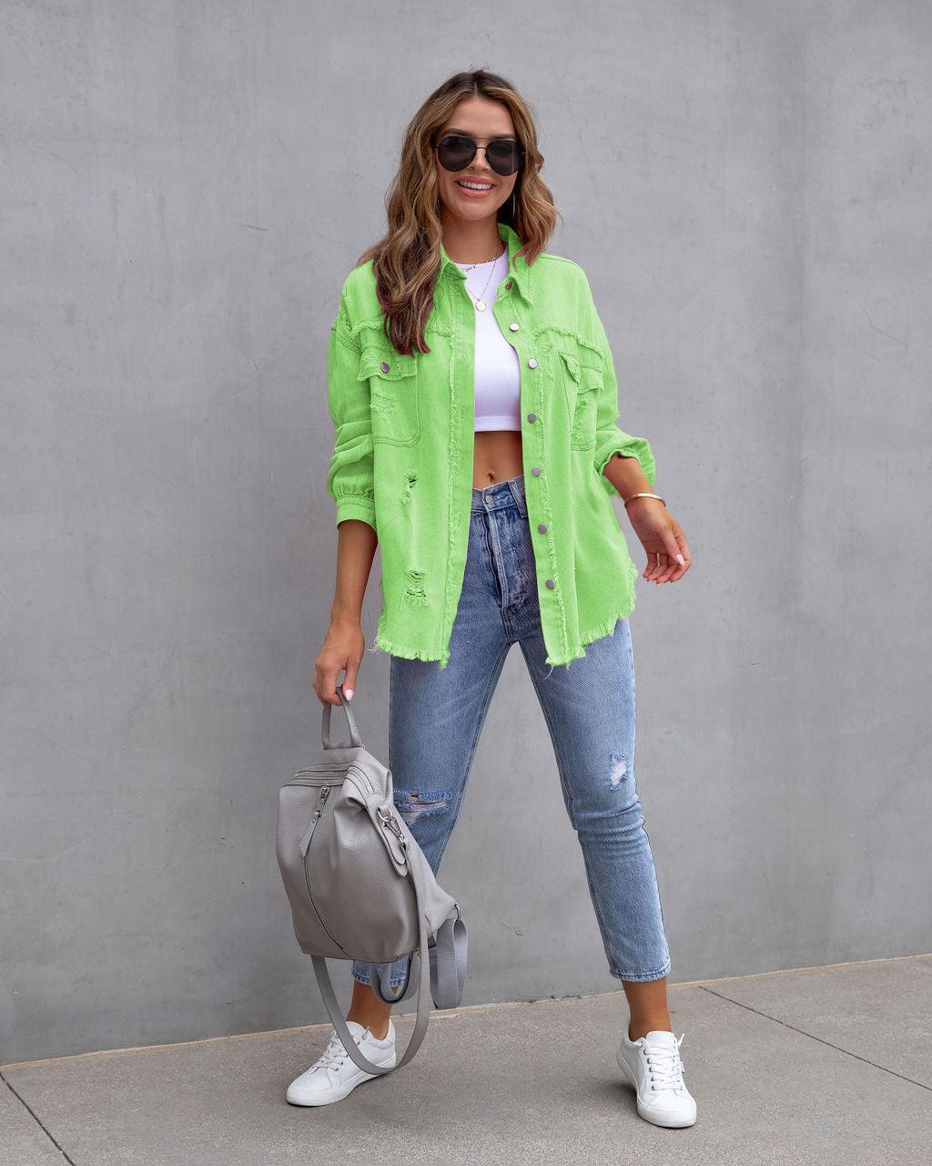 Fashion Denim Ripped Shirt Jacket Women - Glooosy Store