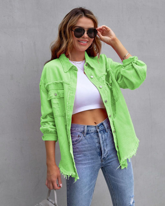 Fashion Denim Ripped Shirt Jacket Women - Glooosy Store
