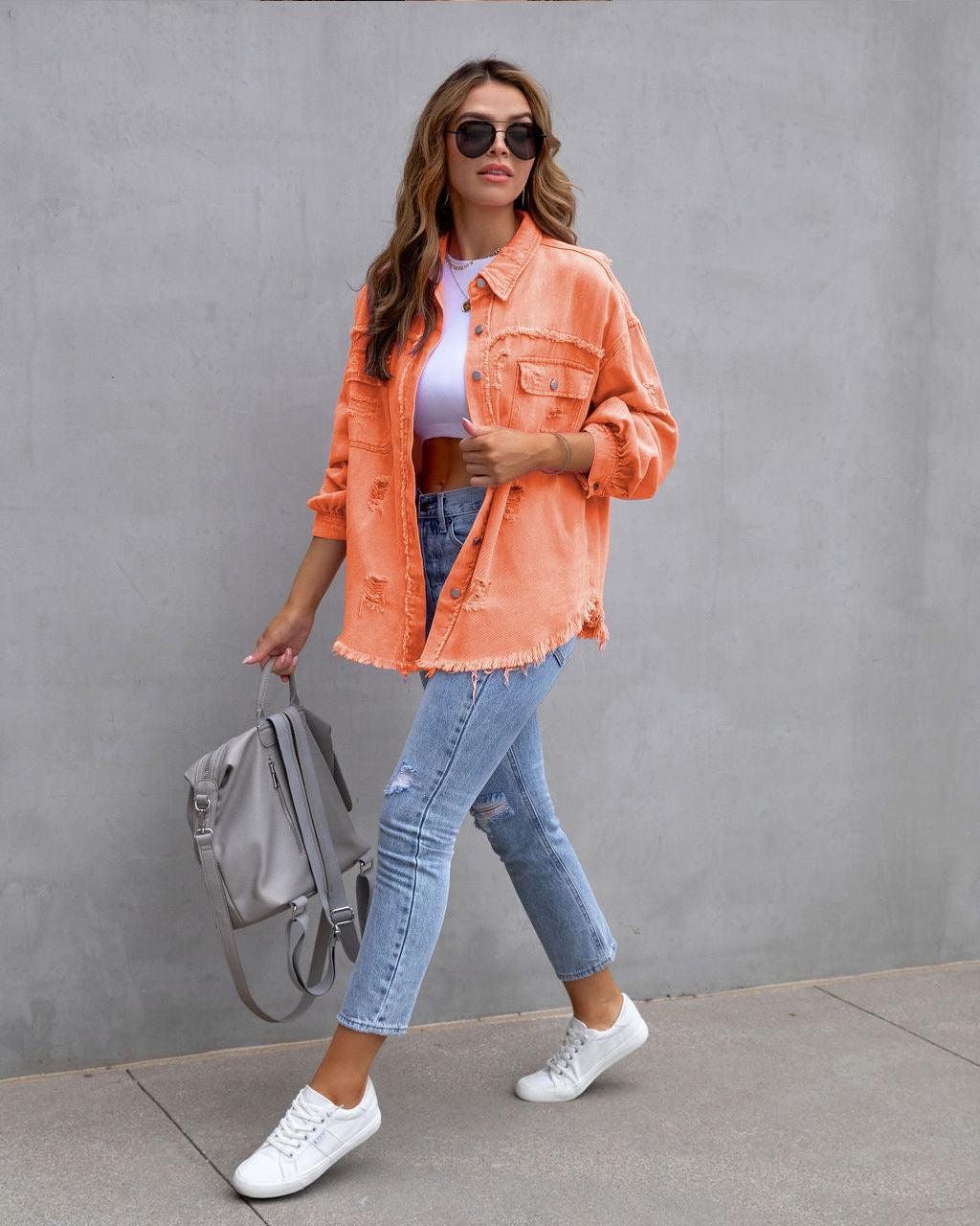 Women's ripped denim overshirt