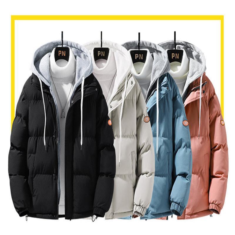 Fashion Hooded Winter Windproof Fake Two-Piece Jacket - Glooosy Store