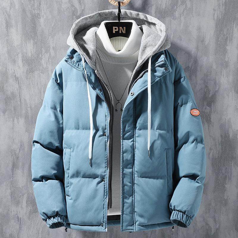 Fashion Hooded Winter Windproof Fake Two-Piece Jacket - Glooosy Store