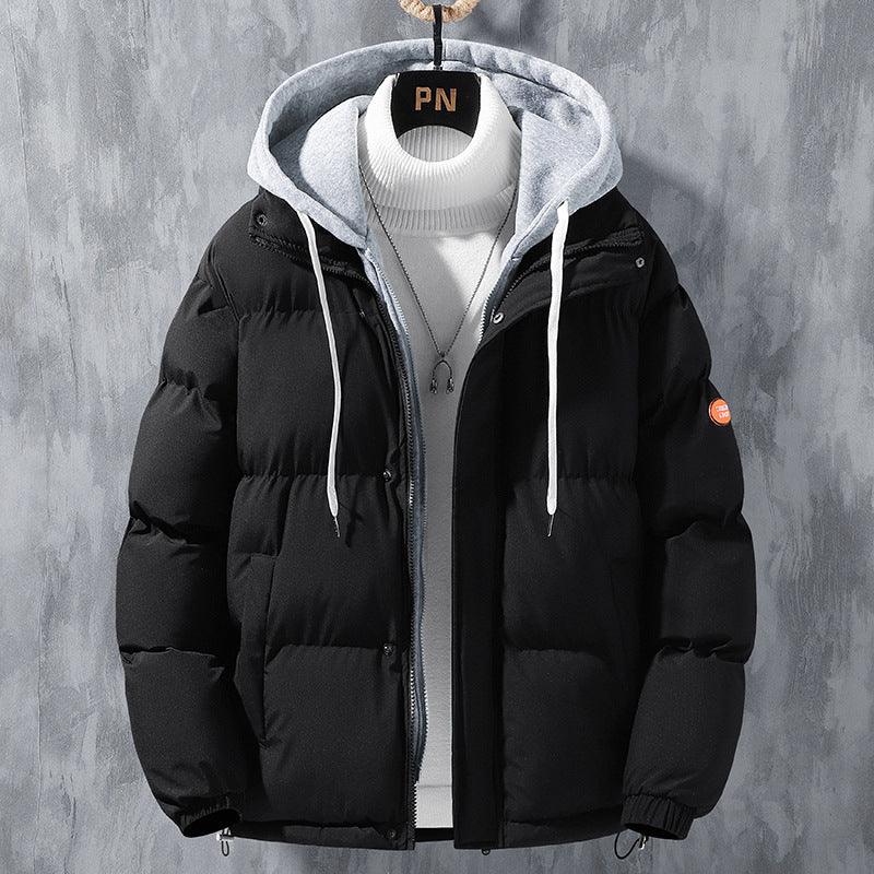 Fashion Hooded Winter Windproof Fake Two-Piece Jacket - Glooosy Store