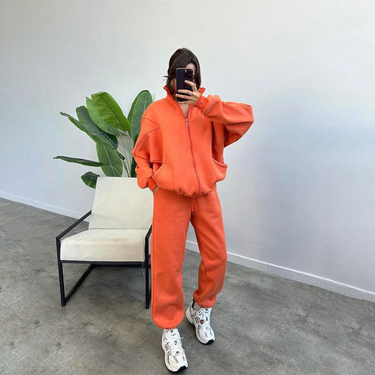 Fashion Jogger Set Stand-up Collar Zipper Cardigan And Drawstring Trousers - Glooosy Store