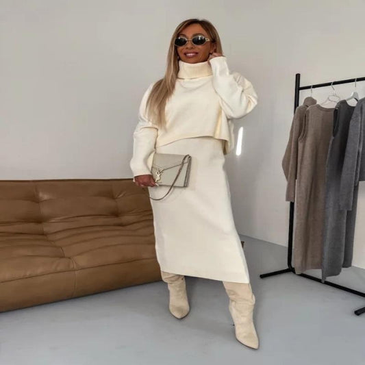 Fashion Turtleneck Pullover And Sleeveless Long Dress Womens Clothing - Glooosy Store