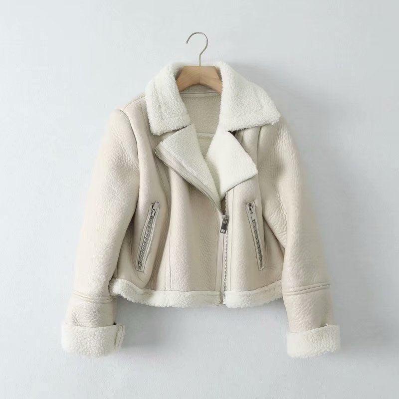 Faux Leather Lapel Fur Short Jacket - Glooosy Store