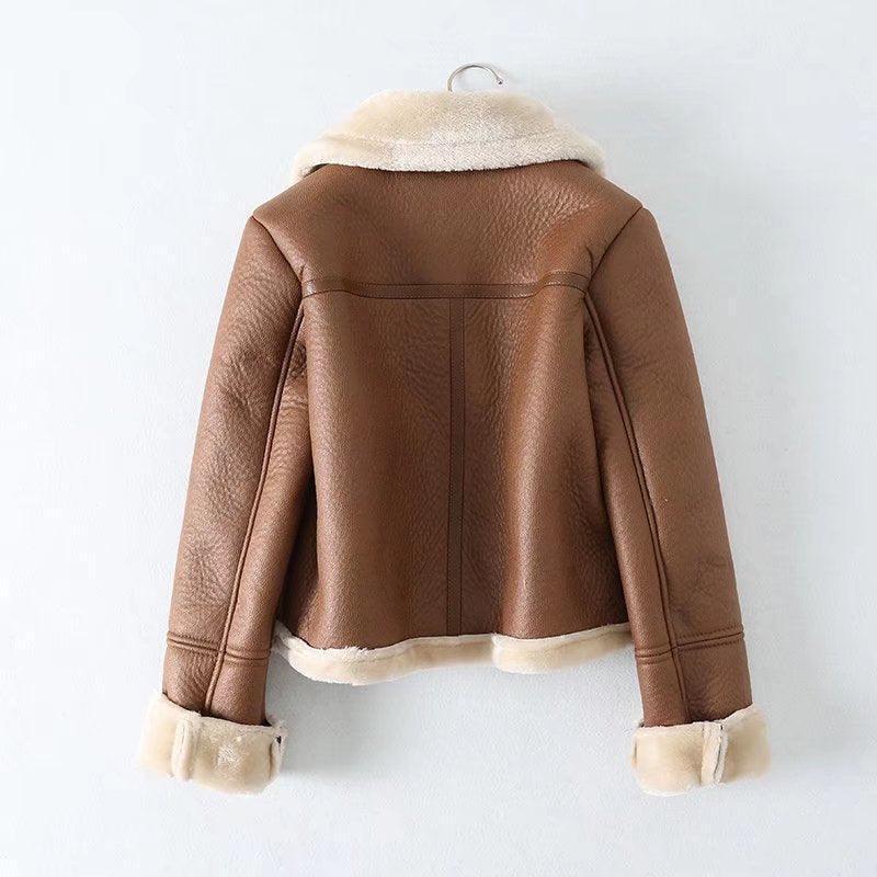 Faux Leather Lapel Fur Short Jacket - Glooosy Store