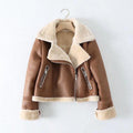 omen's faux leather jacket with faux fur lapel