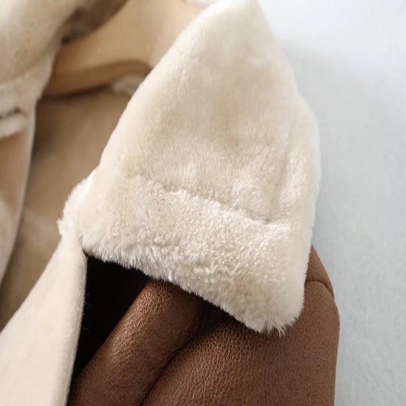 omen's faux leather jacket with faux fur lapel