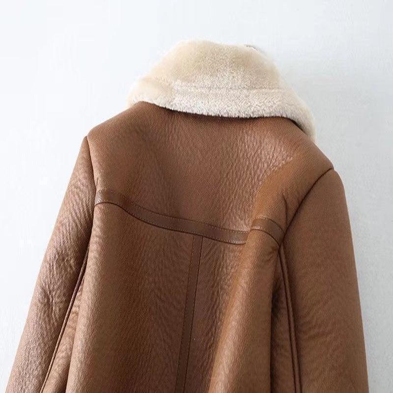 omen's faux leather jacket with faux fur lapel