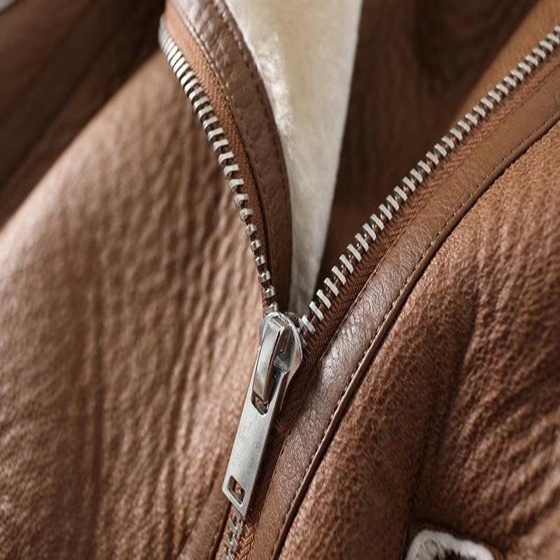 omen's faux leather jacket with faux fur lapel