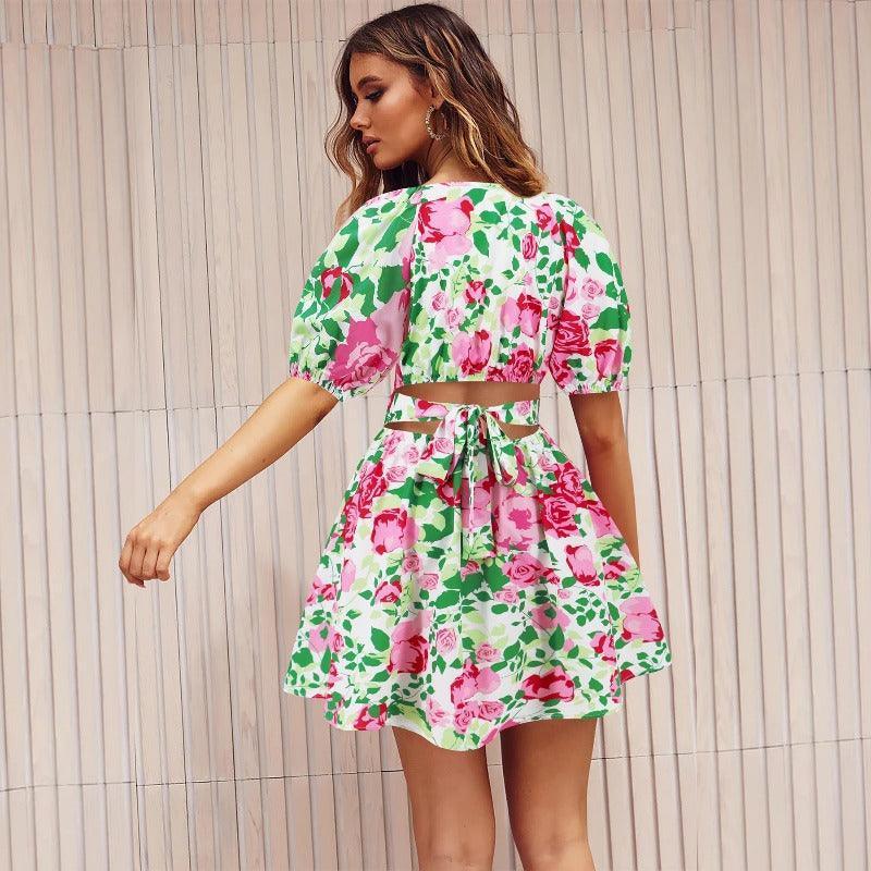 Women's floral print summer mini dress