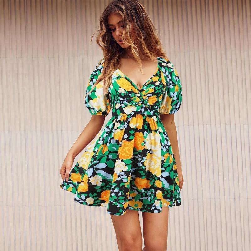 Women's floral print summer mini dress