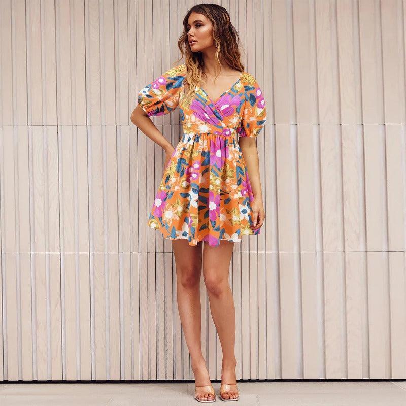 Women's floral print summer mini dress