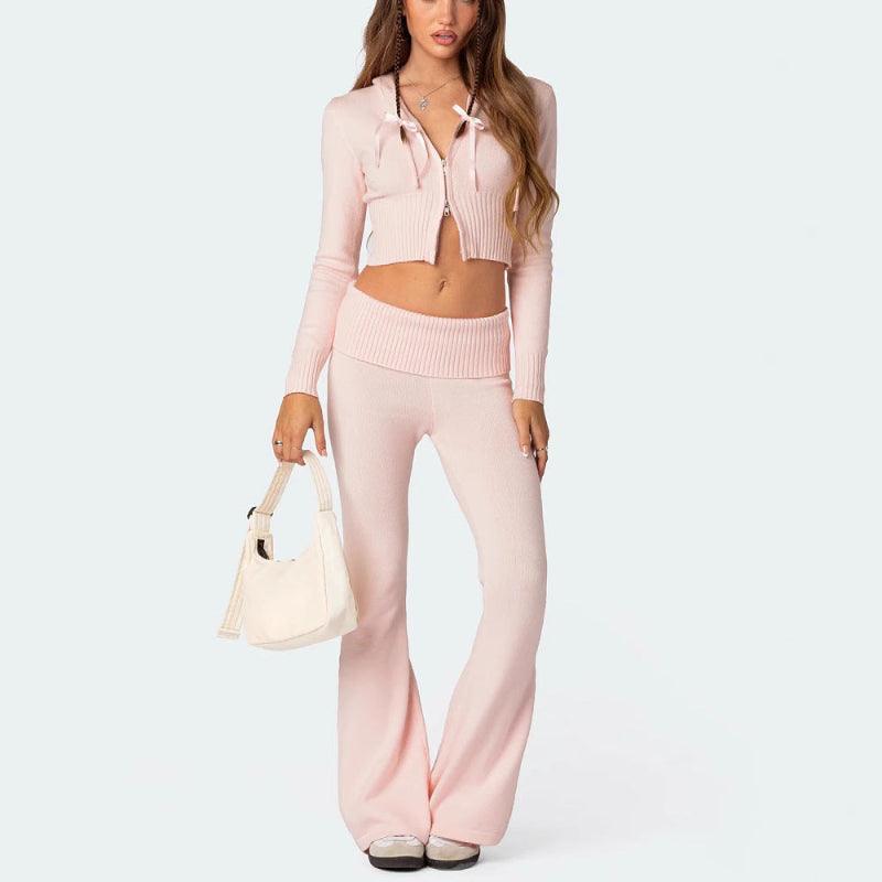 Women's knitted hoodie and trousers set
