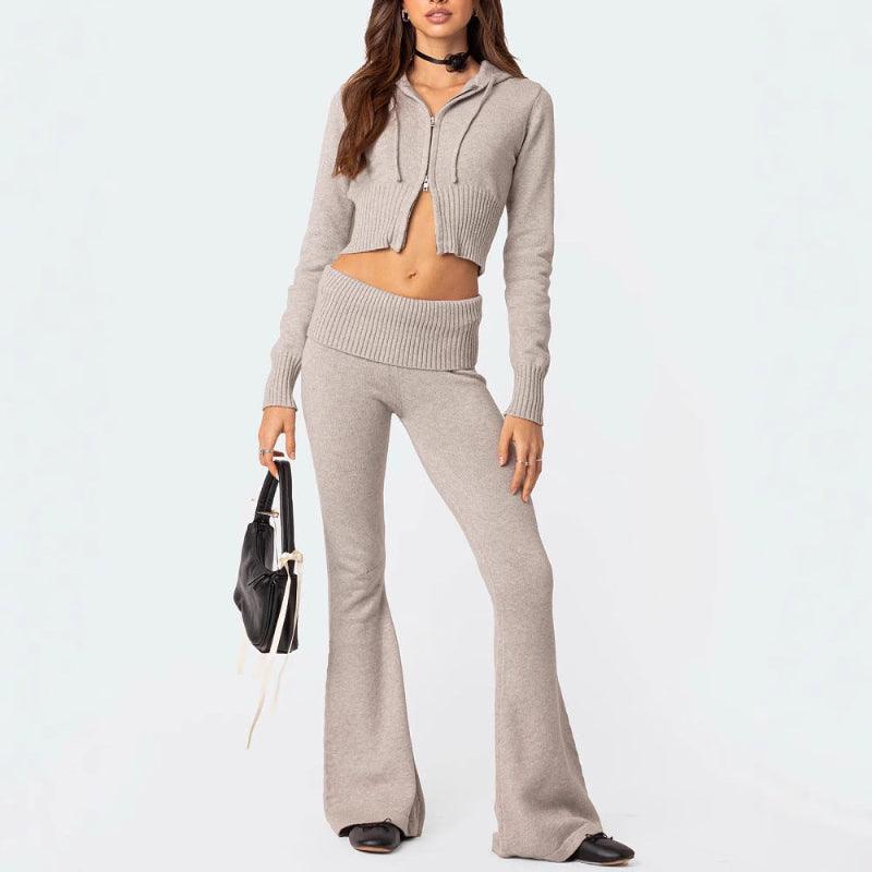 Women's knitted hoodie and trousers set