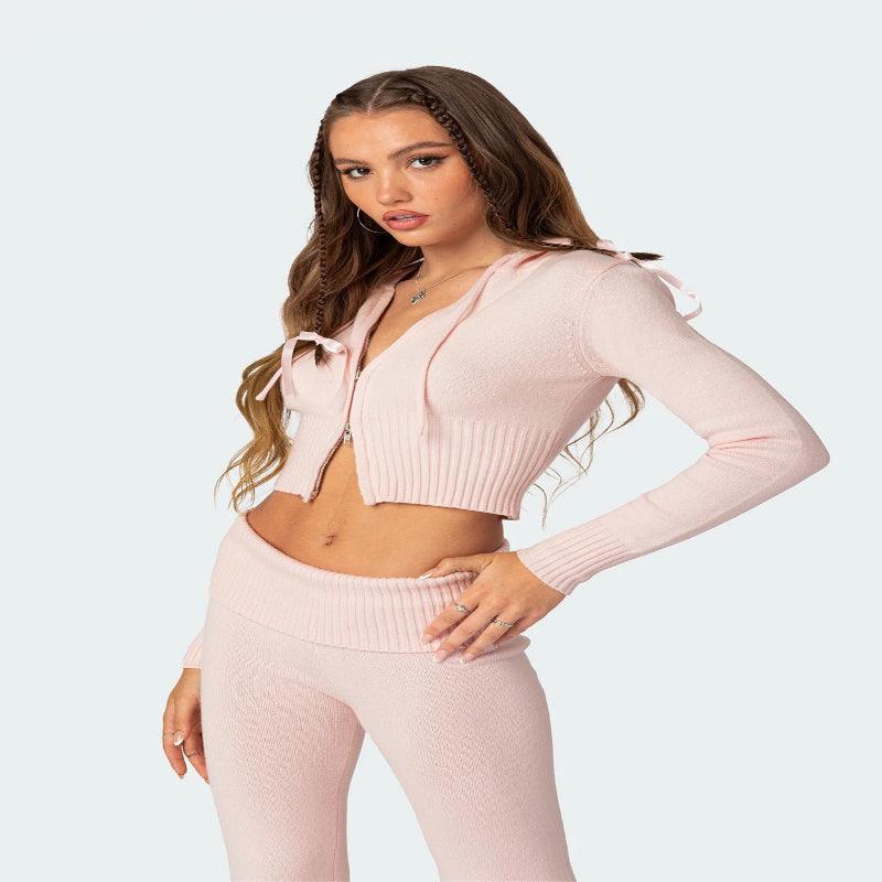 Women's knitted hoodie and trousers set