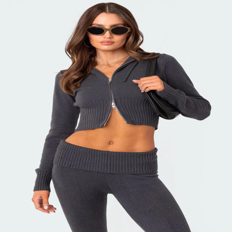 Women's knitted hoodie and trousers set