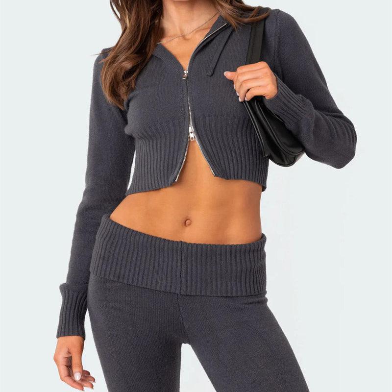 Women's knitted hoodie and trousers set