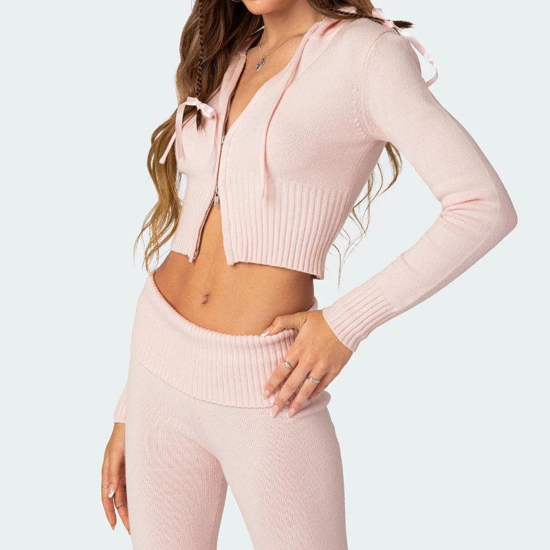 Women's knitted hoodie and trousers set