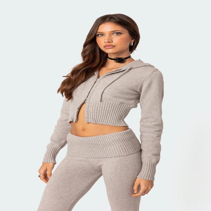 Women's knitted hoodie and trousers set