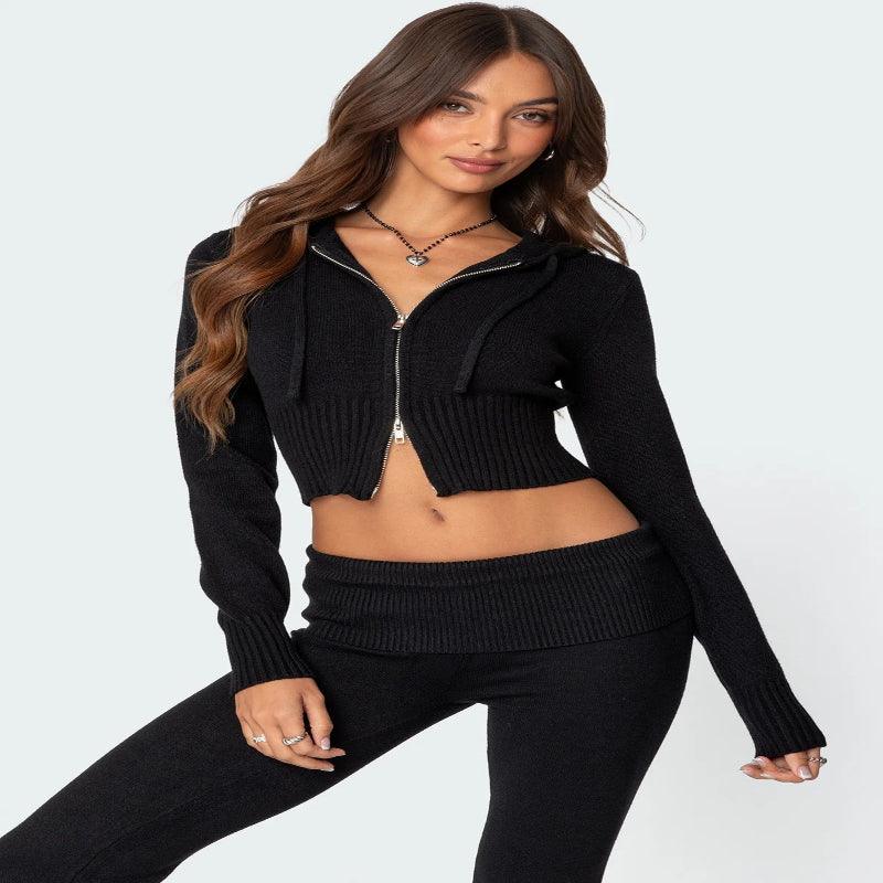 Women's knitted hoodie and trousers set