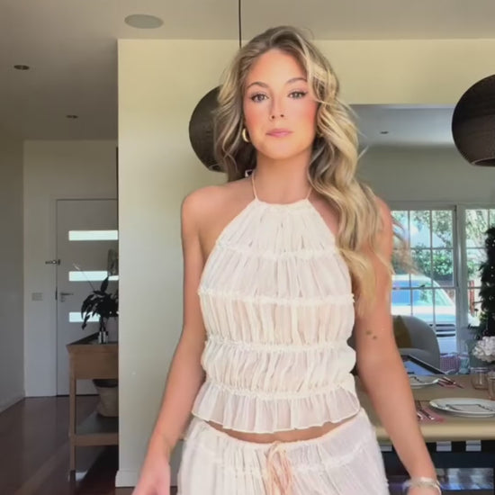 2pcs Women Sleeveless Backless Halter Top And Pleated Long Skirt Beach Outfit from Glooosy Store