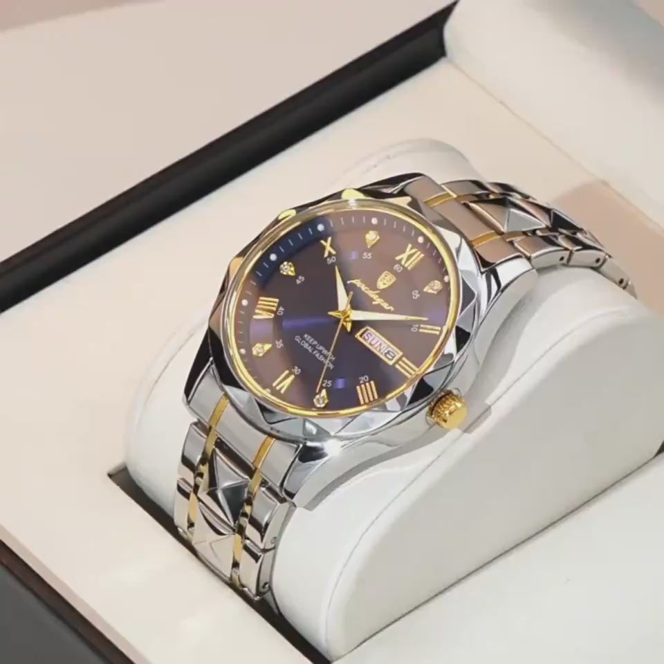Men Luxury Business Watch - Diamond Cut Bezel & Dual Calendar