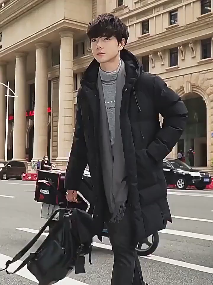 Men's mid-length hooded winter jacket