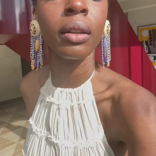 2pcs Women Sleeveless Backless Halter Top And Pleated Long Skirt Beach Outfit from Glooosy Store