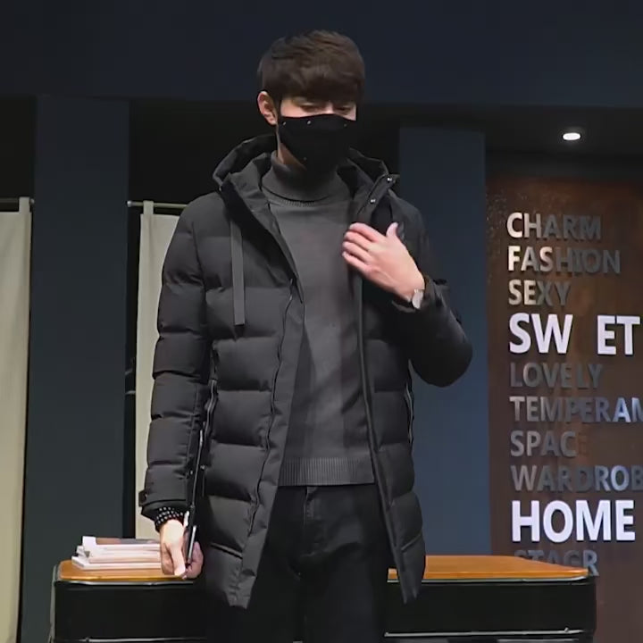 Men's mid-length hooded winter jacket