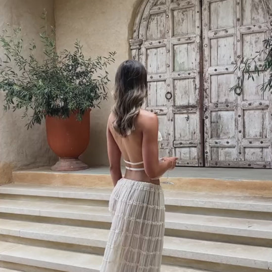 2pcs Women Sleeveless Backless Halter Top And Pleated Long Skirt Beach Outfit from Glooosy Store