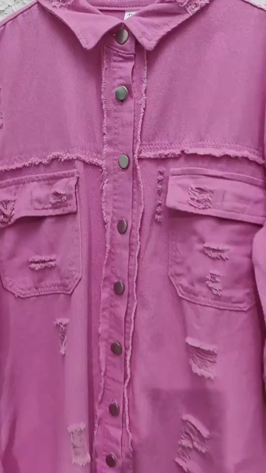 Women's ripped denim overshirt