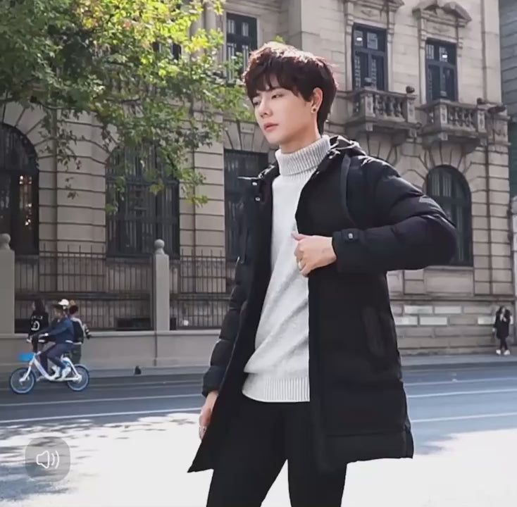 Men's mid-length hooded winter jacket