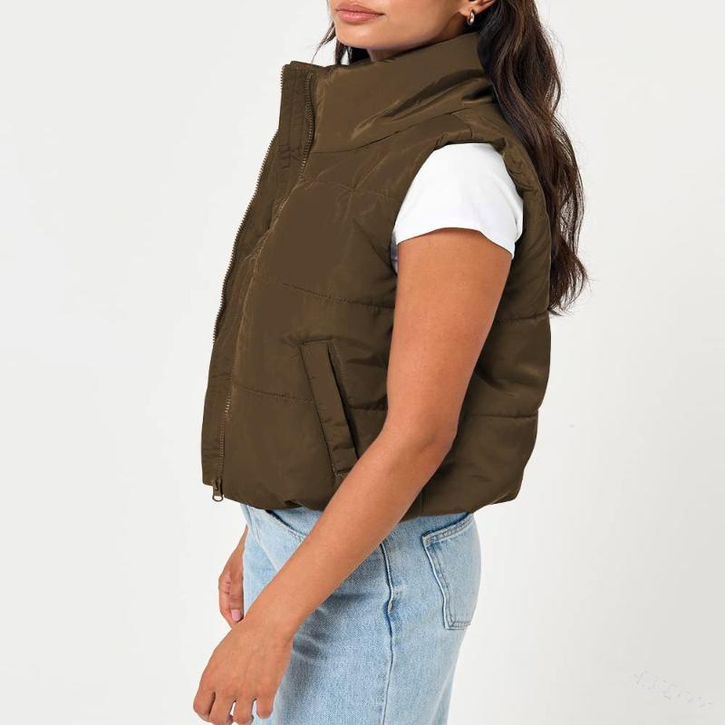 Stand Collar Slim Fit Padded Women Winter Vest - Glooosy Store