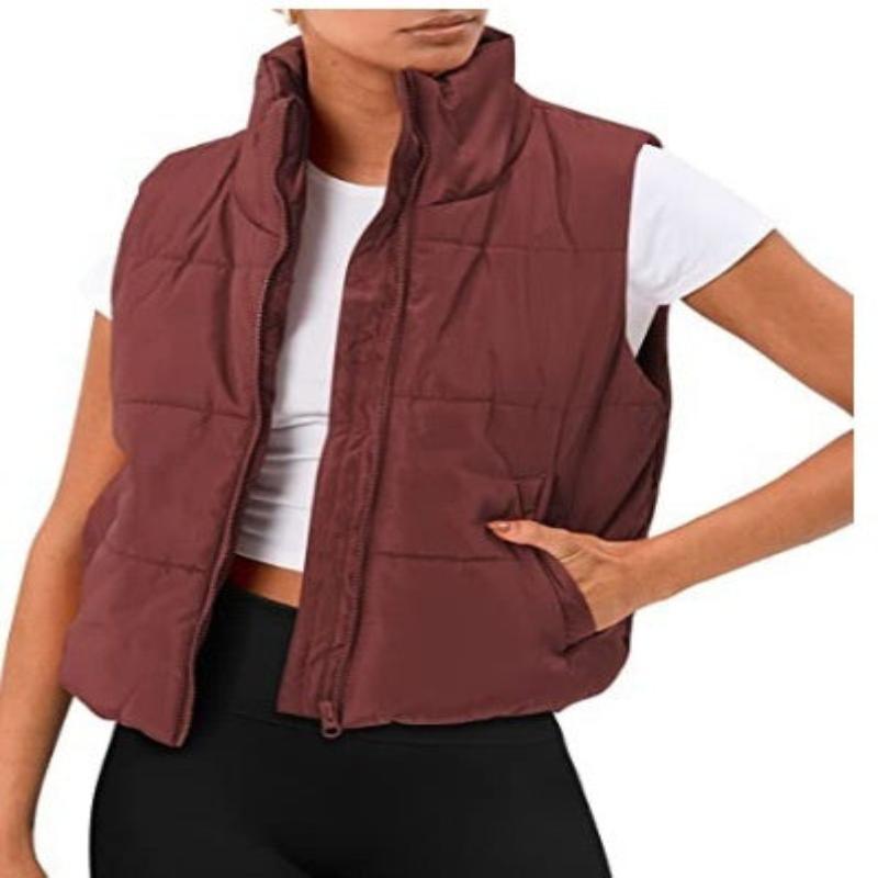 Stand Collar Slim Fit Padded Women Winter Vest - Glooosy Store