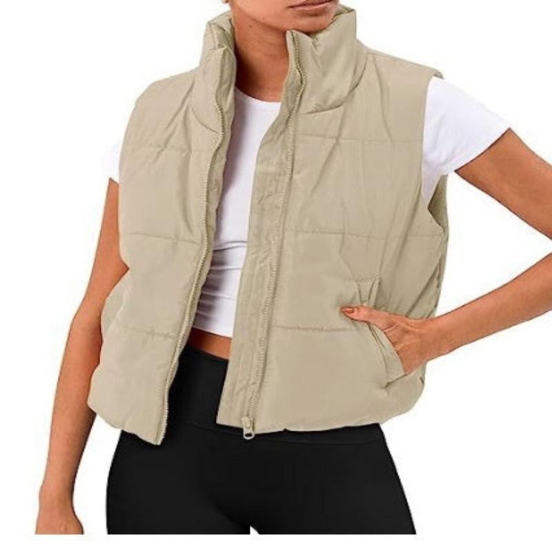 Stand Collar Slim Fit Padded Women Winter Vest - Glooosy Store